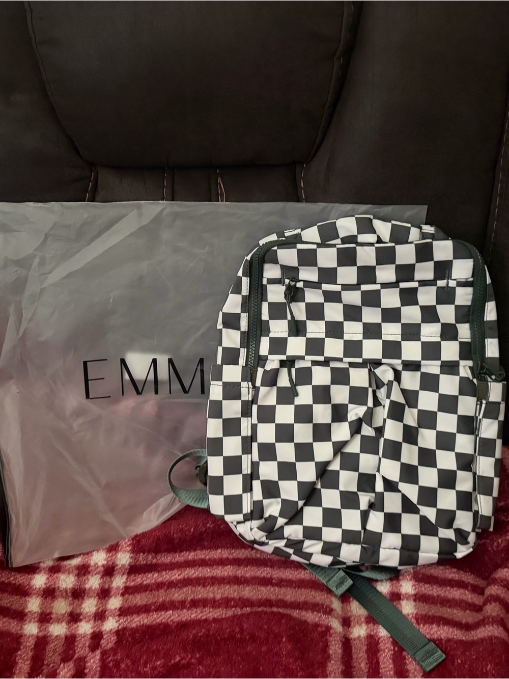 Emmafy Green Checkered Mini Backpack